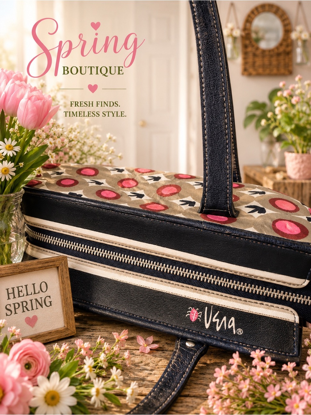 Brighton and Vera Neumann Retired collab Pink and Black Patterned Tote - Picture 4 of 5